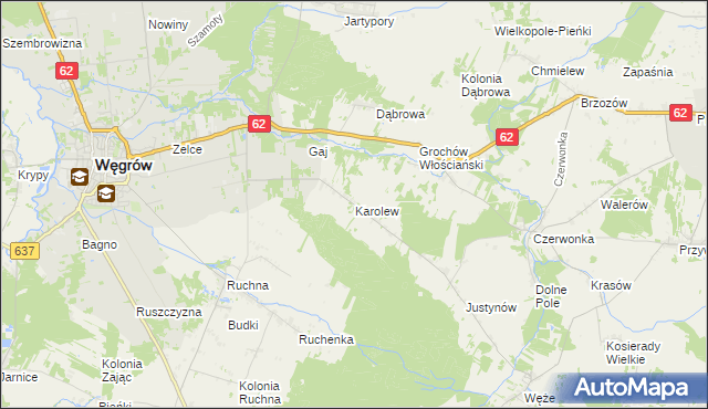 mapa Karolew gmina Sokołów Podlaski, Karolew gmina Sokołów Podlaski na mapie Targeo