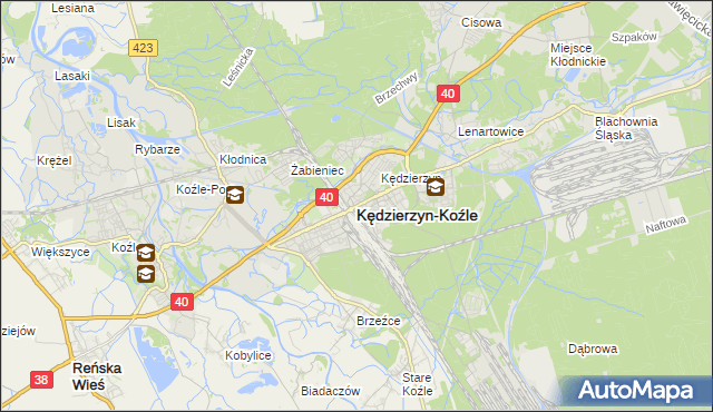 mapa Kędzierzyna-Koźle, Kędzierzyn-Koźle na mapie Targeo