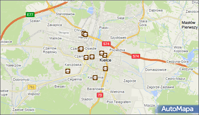 mapa Kielc, Kielce na mapie Targeo