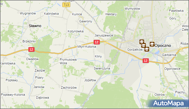 mapa Kliny gmina Opoczno, Kliny gmina Opoczno na mapie Targeo