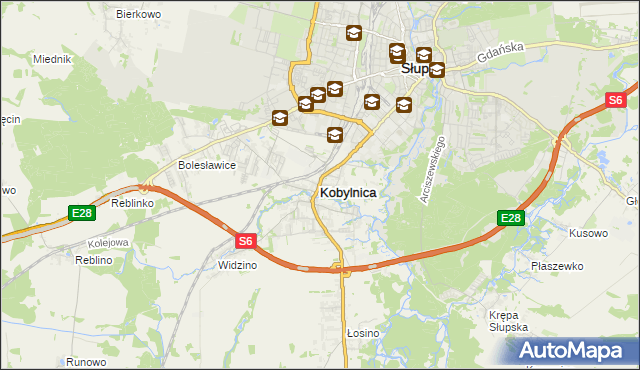 mapa Kobylnica powiat słupski, Kobylnica powiat słupski na mapie Targeo