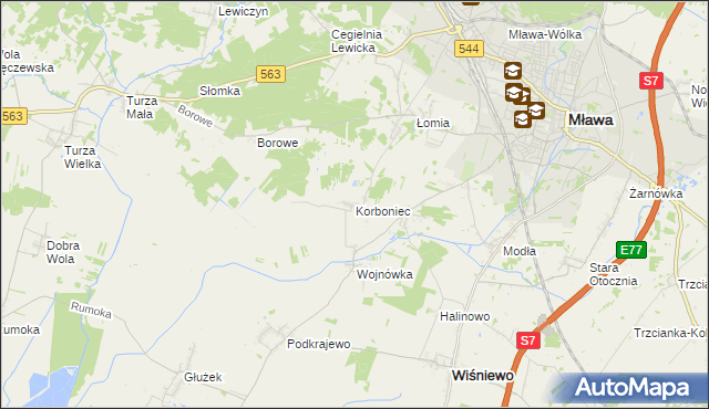 mapa Korboniec, Korboniec na mapie Targeo