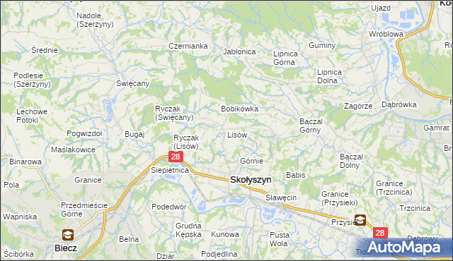 mapa Lisów gmina Skołyszyn, Lisów gmina Skołyszyn na mapie Targeo