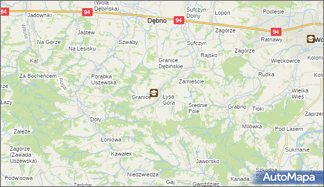 mapa Łysa Góra gmina Dębno, Łysa Góra gmina Dębno na mapie Targeo