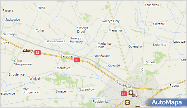 mapa Niedźwiada gmina Łowicz, Niedźwiada gmina Łowicz na mapie Targeo