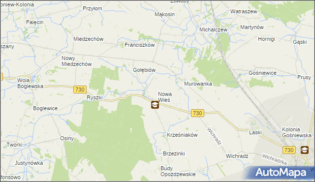 mapa Nowa Wieś gmina Warka, Nowa Wieś gmina Warka na mapie Targeo