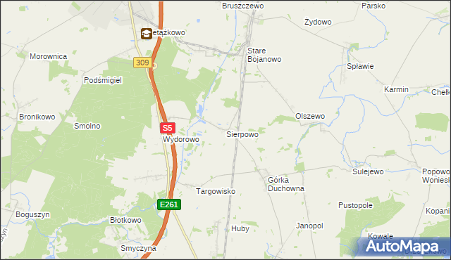 mapa Sierpowo gmina Śmigiel, Sierpowo gmina Śmigiel na mapie Targeo