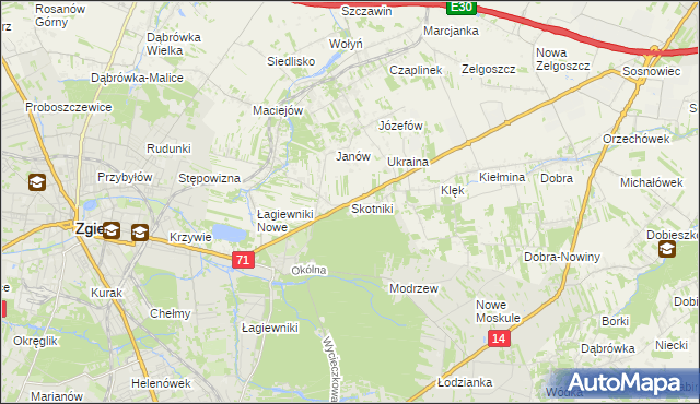 mapa Skotniki gmina Zgierz, Skotniki gmina Zgierz na mapie Targeo