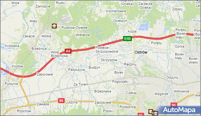 mapa Skrzyszów gmina Ostrów, Skrzyszów gmina Ostrów na mapie Targeo