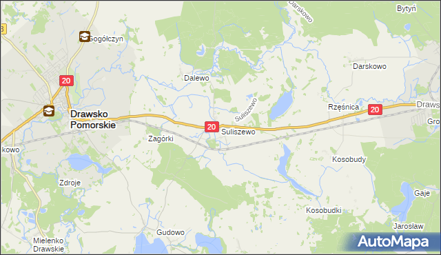 mapa Suliszewo gmina Drawsko Pomorskie, Suliszewo gmina Drawsko Pomorskie na mapie Targeo