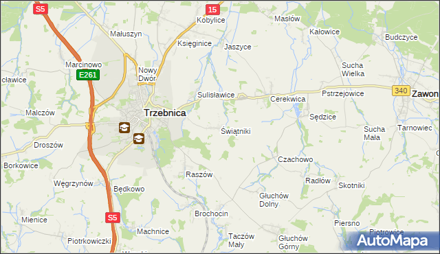 mapa Świątniki gmina Trzebnica, Świątniki gmina Trzebnica na mapie Targeo