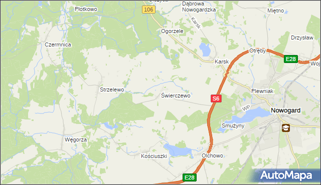 mapa Świerczewo gmina Nowogard, Świerczewo gmina Nowogard na mapie Targeo