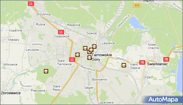 mapa Tarnowskie Góry, Tarnowskie Góry na mapie Targeo