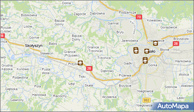 mapa Trzcinica gmina Jasło, Trzcinica gmina Jasło na mapie Targeo