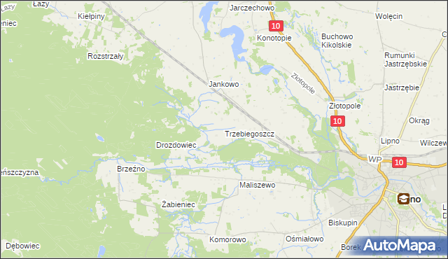 mapa Trzebiegoszcz, Trzebiegoszcz na mapie Targeo