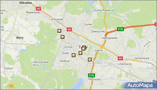 mapa Tychów, Tychy na mapie Targeo