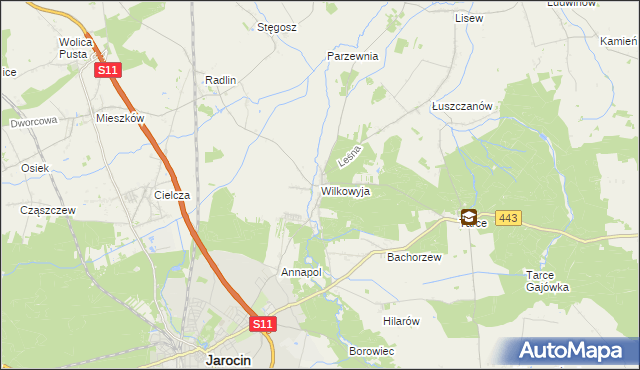mapa Wilkowyja gmina Jarocin, Wilkowyja gmina Jarocin na mapie Targeo