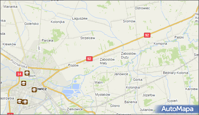 mapa Zabostów Mały, Zabostów Mały na mapie Targeo