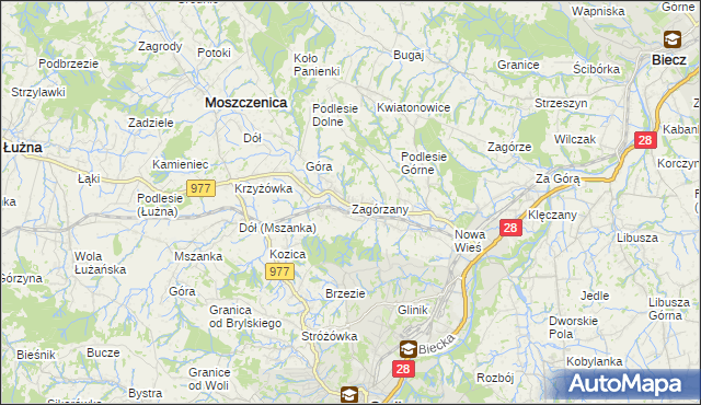 mapa Zagórzany gmina Gorlice, Zagórzany gmina Gorlice na mapie Targeo