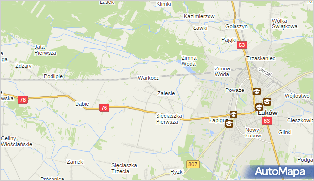 mapa Zalesie gmina Łuków, Zalesie gmina Łuków na mapie Targeo