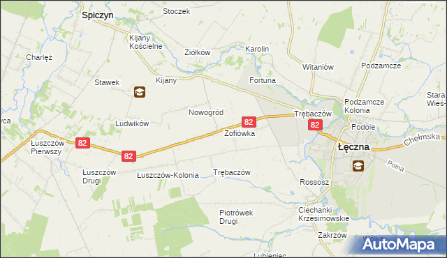 mapa Zofiówka gmina Łęczna, Zofiówka gmina Łęczna na mapie Targeo