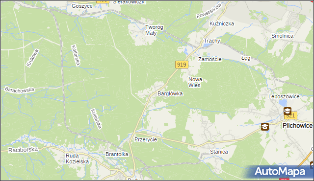 mapa Bargłówka gmina Sośnicowice, Bargłówka gmina Sośnicowice na mapie Targeo