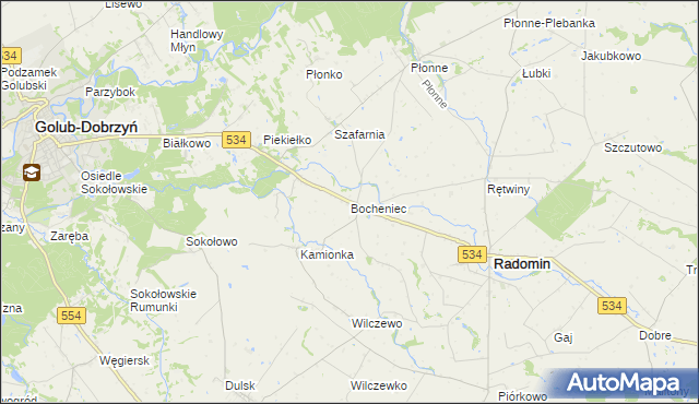 mapa Bocheniec gmina Radomin, Bocheniec gmina Radomin na mapie Targeo