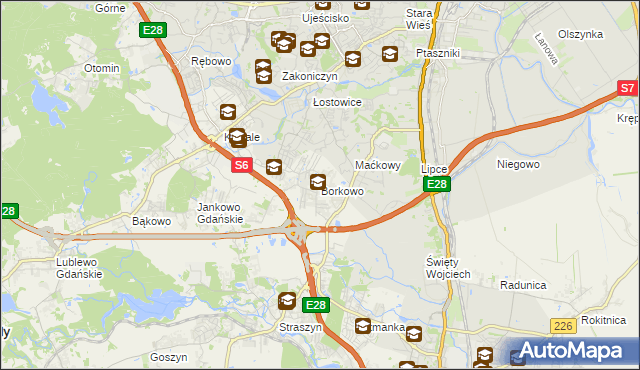 mapa Borkowo gmina Pruszcz Gdański, Borkowo gmina Pruszcz Gdański na mapie Targeo