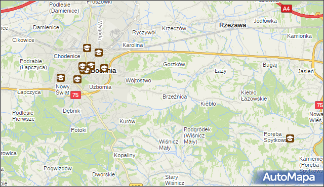 mapa Brzeźnica gmina Bochnia, Brzeźnica gmina Bochnia na mapie Targeo