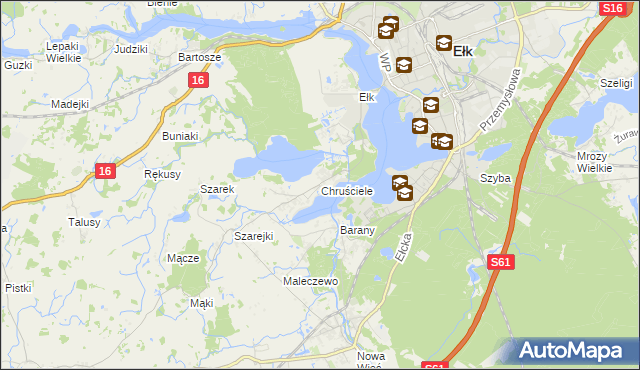 mapa Chruściele gmina Ełk, Chruściele gmina Ełk na mapie Targeo