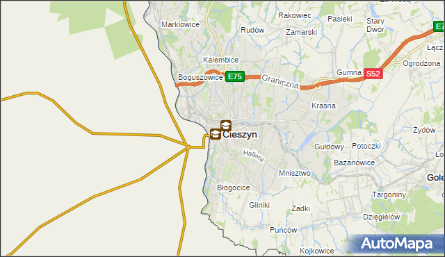 mapa Cieszyna, Cieszyn na mapie Targeo