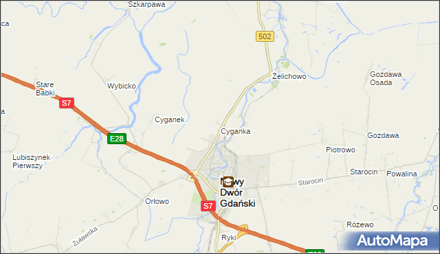 mapa Cyganka gmina Nowy Dwór Gdański, Cyganka gmina Nowy Dwór Gdański na mapie Targeo