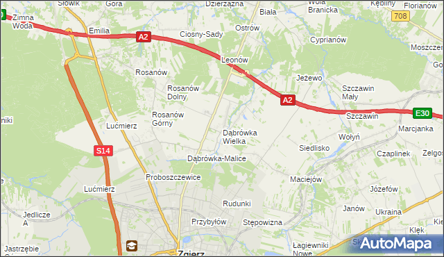 mapa Dąbrówka Wielka gmina Zgierz, Dąbrówka Wielka gmina Zgierz na mapie Targeo