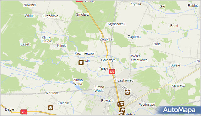 mapa Gołaszyn gmina Łuków, Gołaszyn gmina Łuków na mapie Targeo