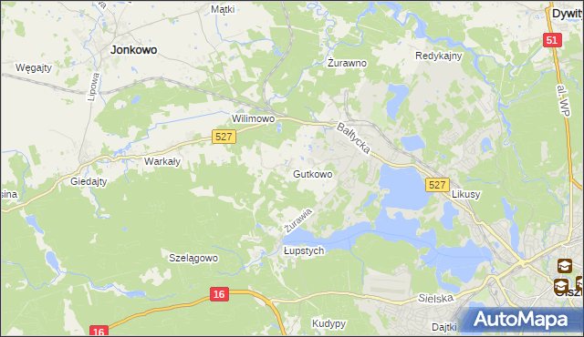 mapa Gutkowo gmina Jonkowo, Gutkowo gmina Jonkowo na mapie Targeo