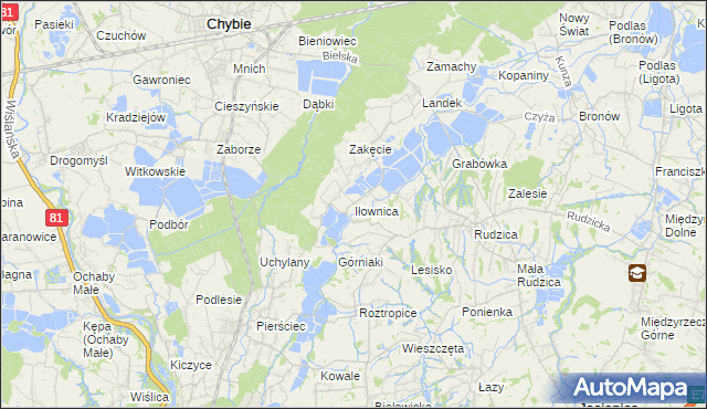 mapa Iłownica gmina Jasienica, Iłownica gmina Jasienica na mapie Targeo