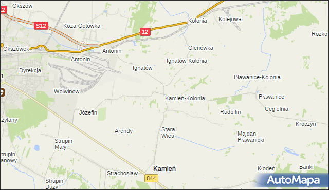 mapa Kamień-Kolonia gmina Kamień, Kamień-Kolonia gmina Kamień na mapie Targeo