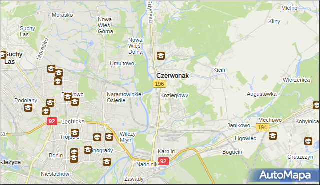 mapa Koziegłowy gmina Czerwonak, Koziegłowy gmina Czerwonak na mapie Targeo