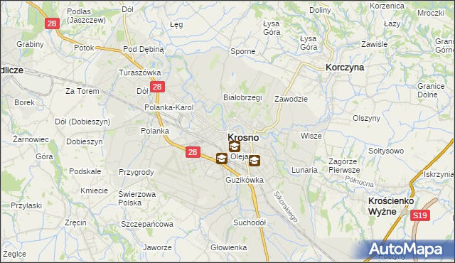 mapa Krosna, Krosno na mapie Targeo