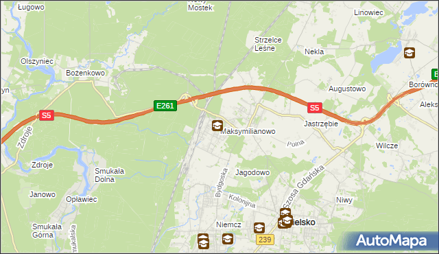 mapa Maksymilianowo gmina Osielsko, Maksymilianowo gmina Osielsko na mapie Targeo