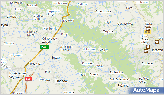 mapa Malinówka gmina Haczów, Malinówka gmina Haczów na mapie Targeo
