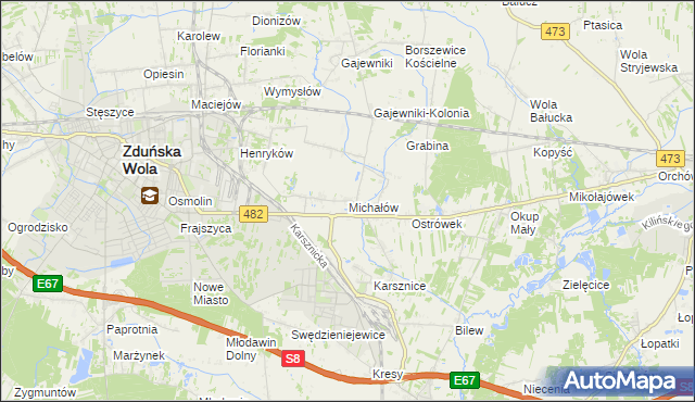 mapa Michałów gmina Zduńska Wola, Michałów gmina Zduńska Wola na mapie Targeo