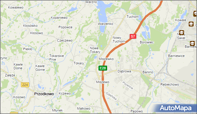 mapa Miszewko gmina Żukowo, Miszewko gmina Żukowo na mapie Targeo