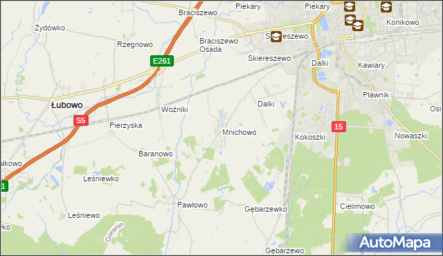 mapa Mnichowo gmina Gniezno, Mnichowo gmina Gniezno na mapie Targeo