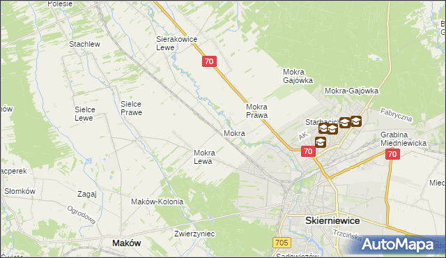 mapa Mokra gmina Skierniewice, Mokra gmina Skierniewice na mapie Targeo
