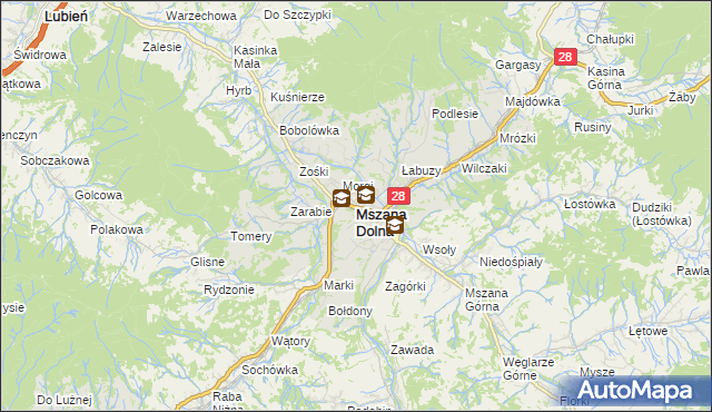 mapa Mszana Dolna, Mszana Dolna na mapie Targeo