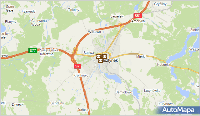 mapa Olsztynek, Olsztynek na mapie Targeo