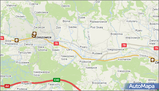 mapa Pisary gmina Zabierzów, Pisary gmina Zabierzów na mapie Targeo