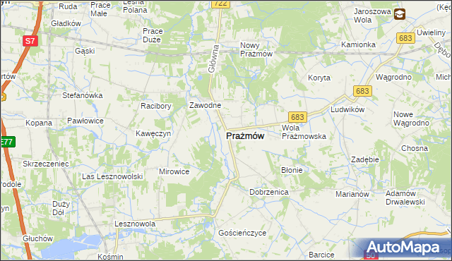 mapa Prażmów powiat piaseczyński, Prażmów powiat piaseczyński na mapie Targeo