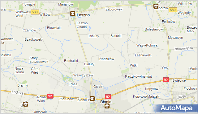 mapa Radzików gmina Błonie, Radzików gmina Błonie na mapie Targeo